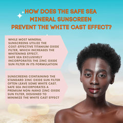 SAFE SEA SPF50, textura mineral clara, ideal para piel normal a sensible durante el día.