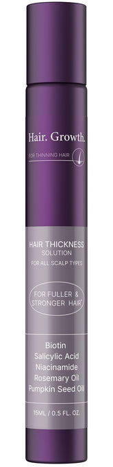 Sahha Hair Thickening Serum Roll-On bottle targets thinning areas for even distribution.