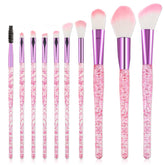 Salbsever 10-piece glitter makeup brush set with shimmering handles for precise application.