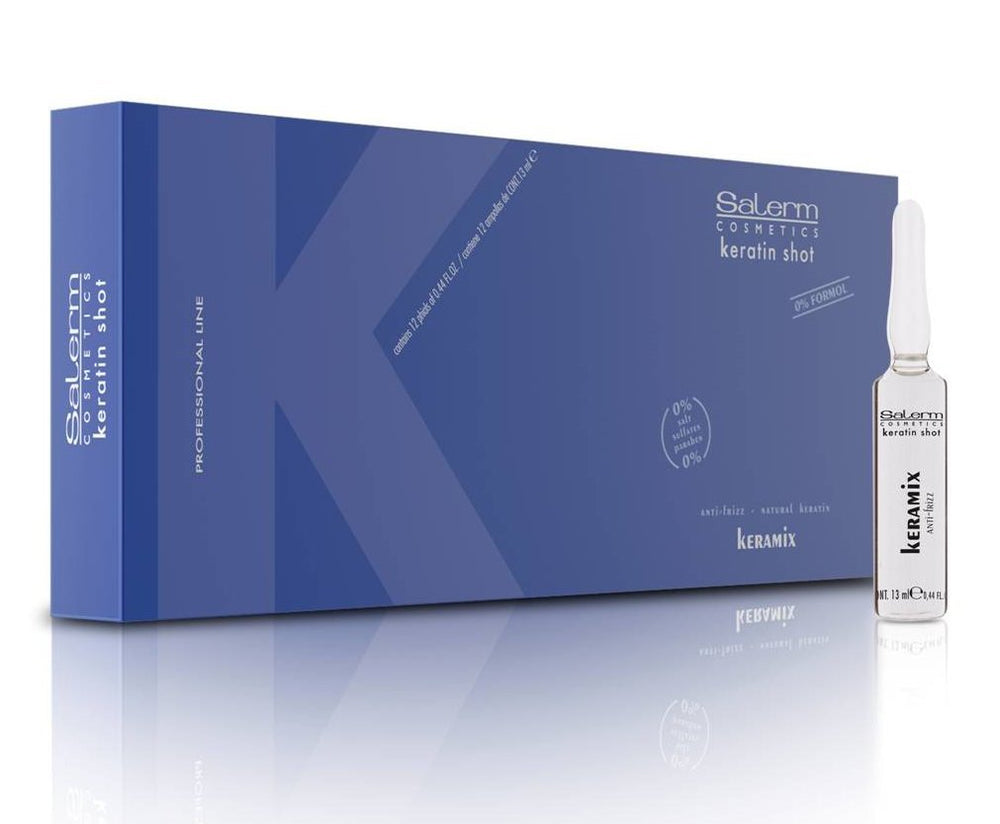 SALERM Keratin Shot Keramix ampoules for semi-permanent smoothing and easier styling.
