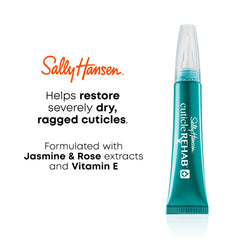 Sally Hansen Cuticle Rehab imagery shows jasmine and rose extracts for gentle care.