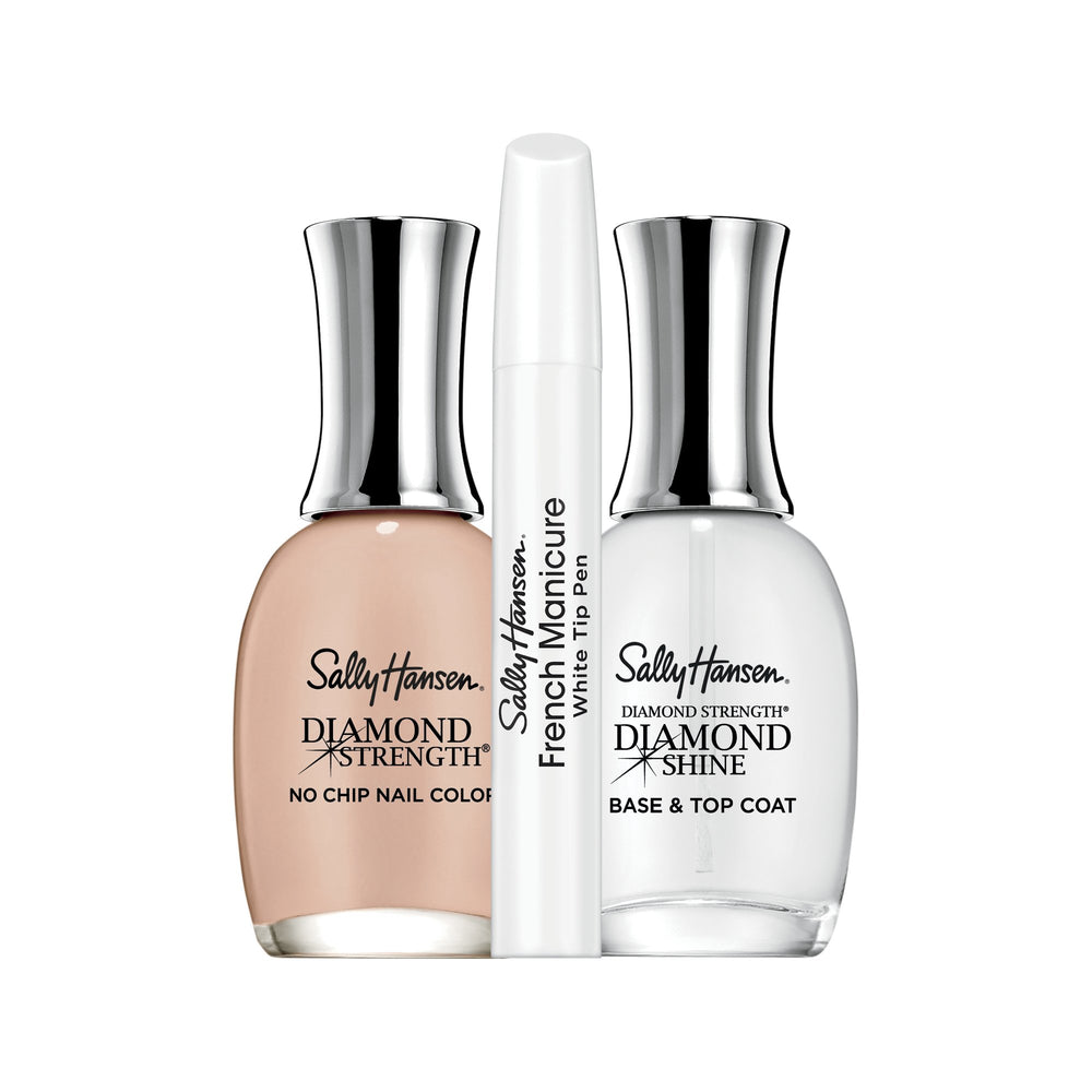 Sally Hansen Insta-Dri Anti-Chip Top Coat bottle application for fast-dry, long-lasting shine.