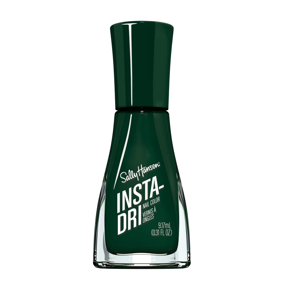 Sally Hansen Insta-Dri C-hill Out bottle close-up shows fast-drying opaque green shine