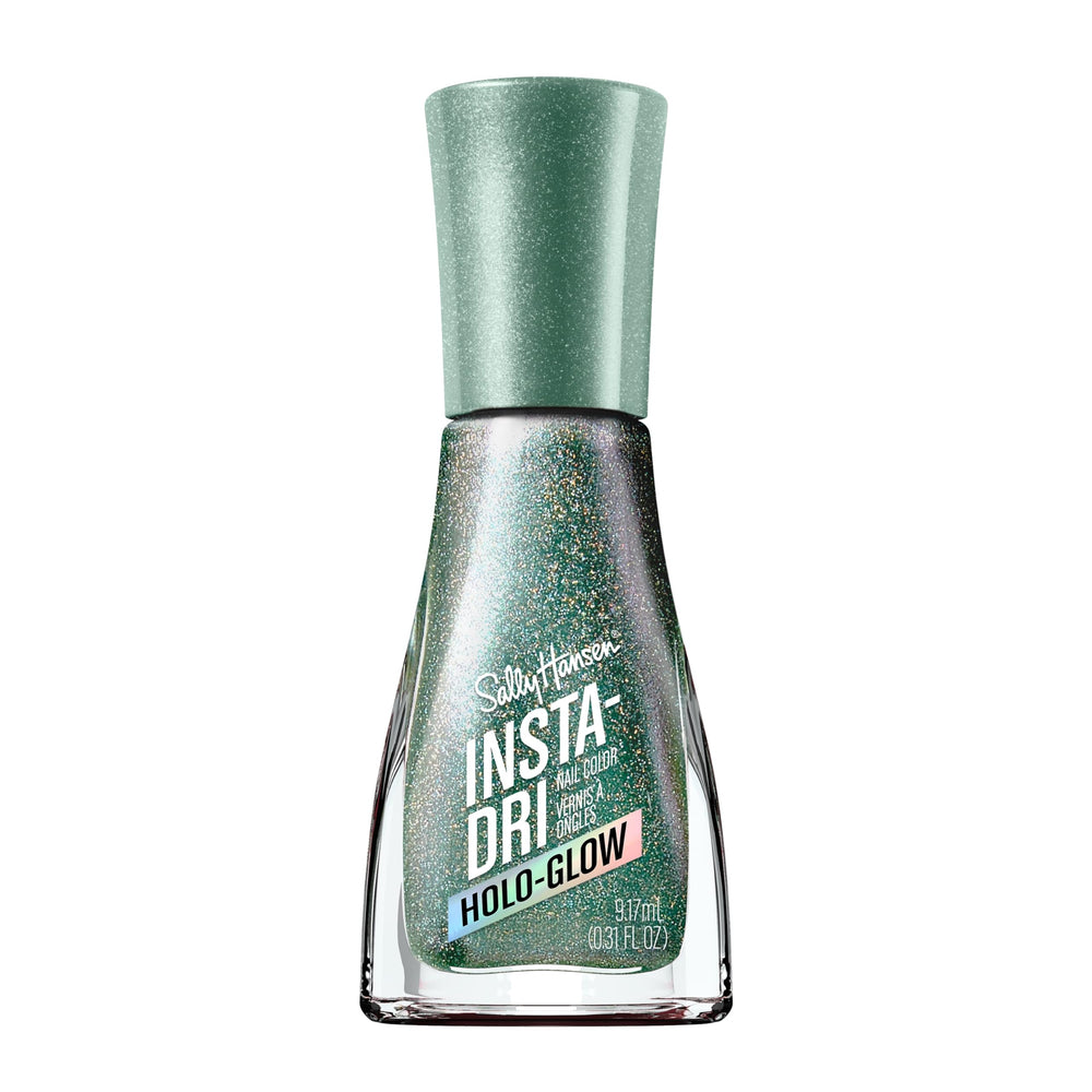 Sally Hansen Insta-Dri Holo-Glow All That Shimmers bottle with holographic green shine.