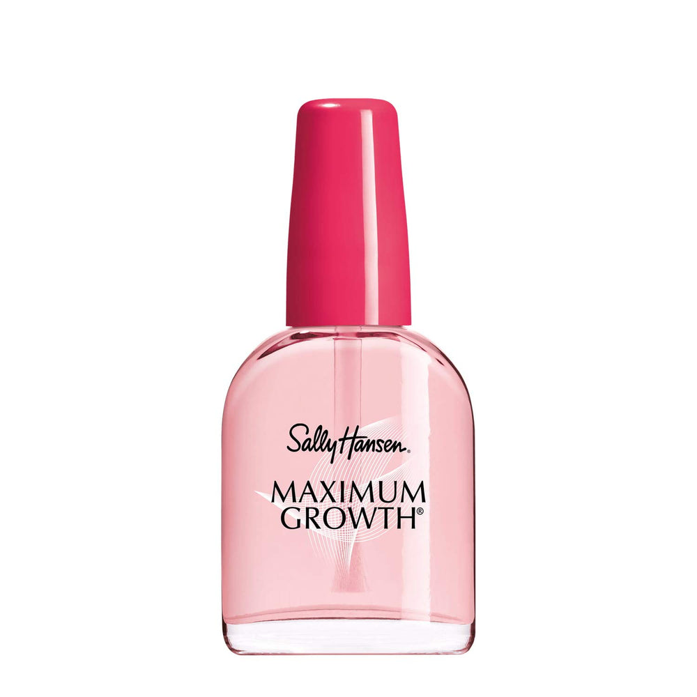 Sally Hansen Maximum Growth nail polish bottle highlights growth support and quick-dry formula.