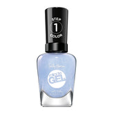Sally Hansen Miracle Gel Blue Skies Ahead bottle shows gel-like shine with no UV light needed