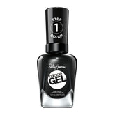Sally Hansen Miracle Gel: botella-frente, color negro intenso, sin lámpara UV.