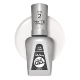 Sally Hansen Miracle Gel Matte Top Coat 102 bottle closeup for a salon-quality matte finish.