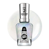 Sally Hansen Miracle Gel Unicorn Top Coat, botella vista de cerca para acabado profesional en casa.