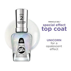 Sally Hansen Miracle Gel Unicorn Top Coat, textura unicornio para acabado único.