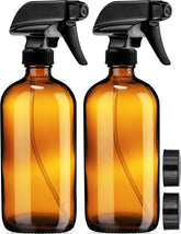 Sally's Organics amber glass spray bottle front view for essential oils and home sprays