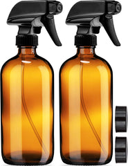 Sally's Organics amber glass spray bottle front view for essential oils and home sprays