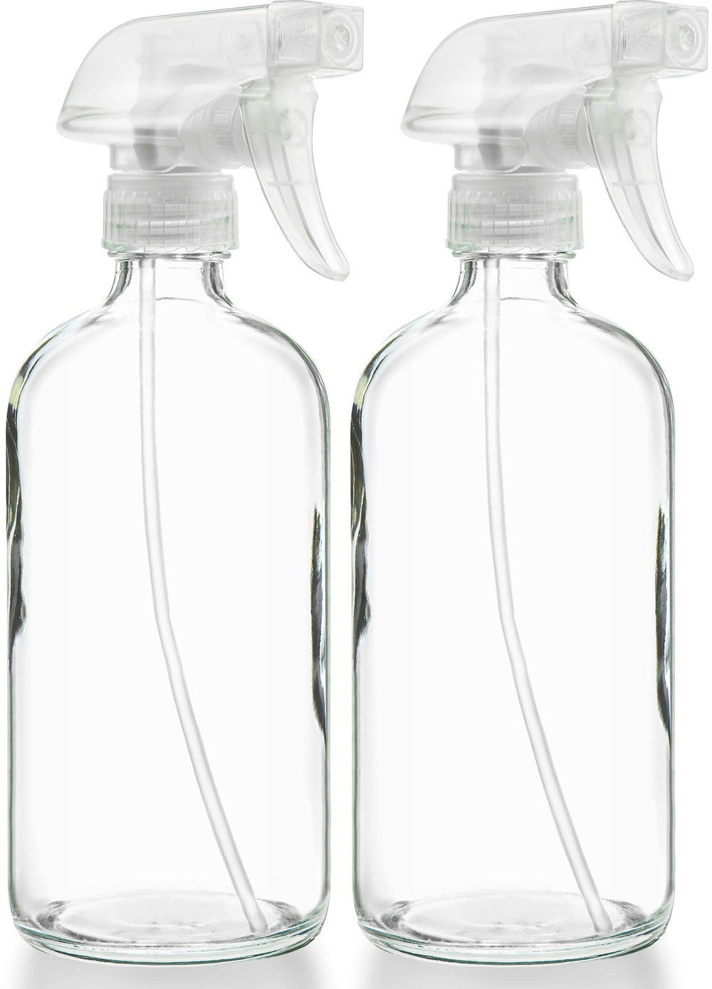 Sally's Organics empty glass spray bottle with 16 oz capacity and adjustable mist.
