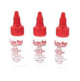Salon Pro White Hair Bonding Glue bottle demonstrates quick-dry, secure bond for extensions.
