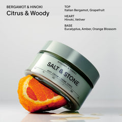 Salt & Stone Body Cream amber-bottle-on-desk presents premium packaging and everyday luxury