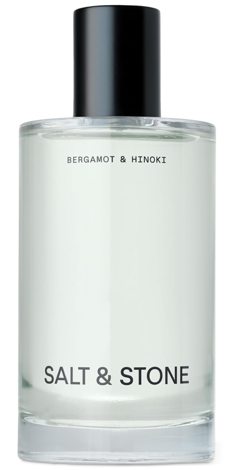 Salt & Stone Body Mist bottle showing bergamot and hinoki aroma for daily refresh
