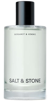 Salt & Stone Body Mist bottle showing bergamot and hinoki aroma for daily refresh