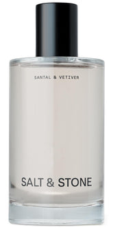 Salt & Stone Body Mist Santal & Vetiver bottle showcases warm woody fragrance.