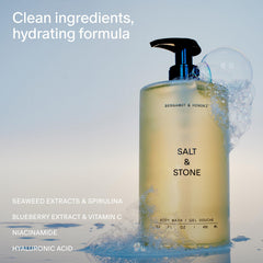 Close-up of rich lather from Salt & Stone bergamot hinoki body wash.