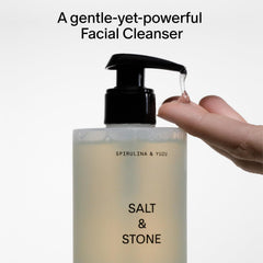 Salt & Stone cleanser with hyaluronic acid and squalane hydrates skin.