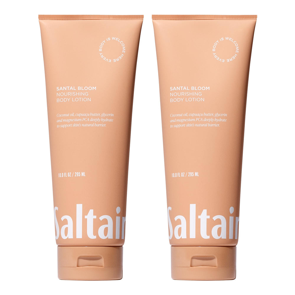 Saltair Santal Bloom body lotion pack shown for long-lasting hydration.