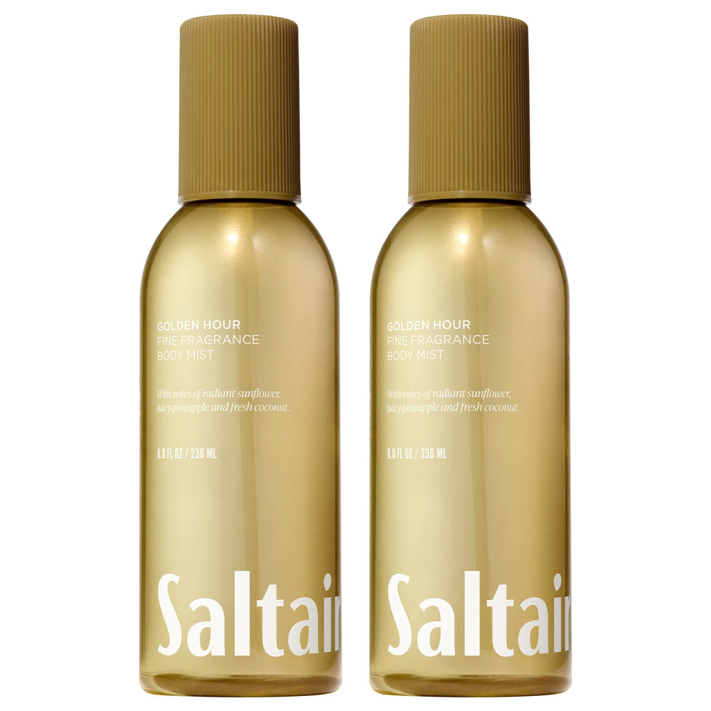 Saltair Body Mist bottle pour shows Golden Hour notes for a tropical mood.