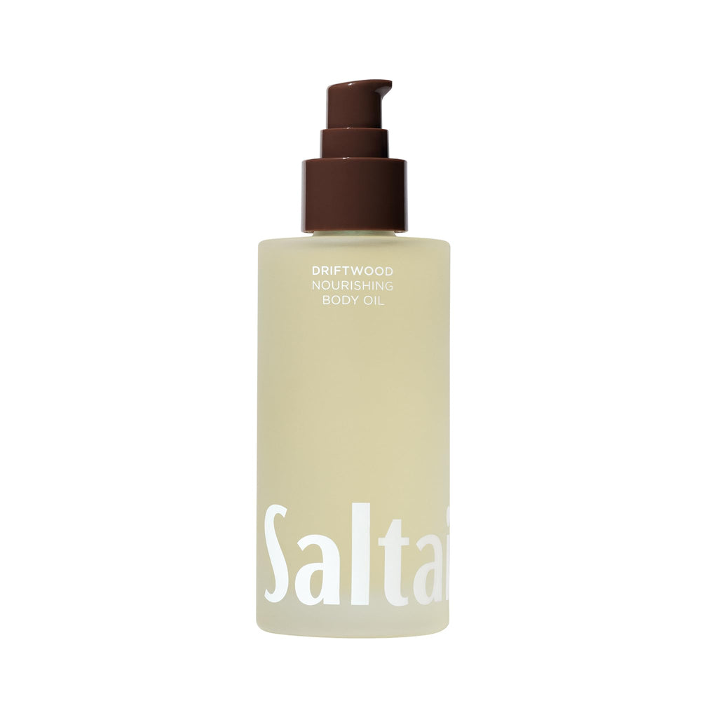 Saltair bottle pour driftwood shows a lightweight oil for fast absorption.