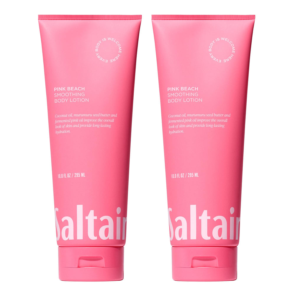 Saltair Pink Beach Lotion tubes front view for daily hydration in a convenient two-pack.
