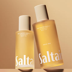 Saltair Salt Water Vanilla fragrance bottle highlights scented, non-greasy hydration.