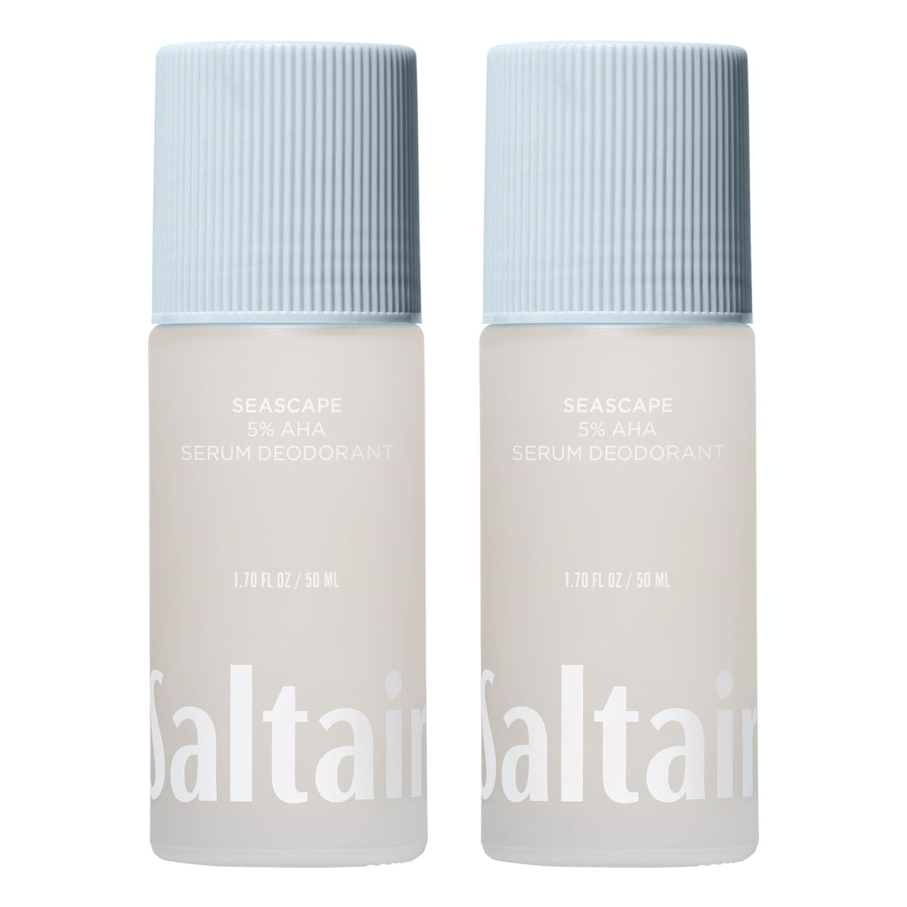 Saltair Serum Deodorant Seascape bottle shows 2-pack design for travel-ready odor protection.