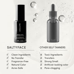 SALTYFACE Tanning Water around the hairline and ears blends seamlessly.