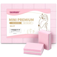 SALVMARY mini nail buffer block in pink packaging, ready for salon or home prep.
