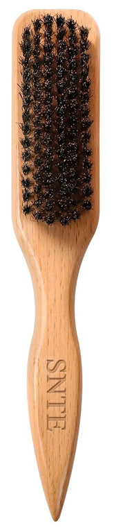 Samnyte Slick-Back Brush top view highlighting ergonomic peach wood handle for precise styling.