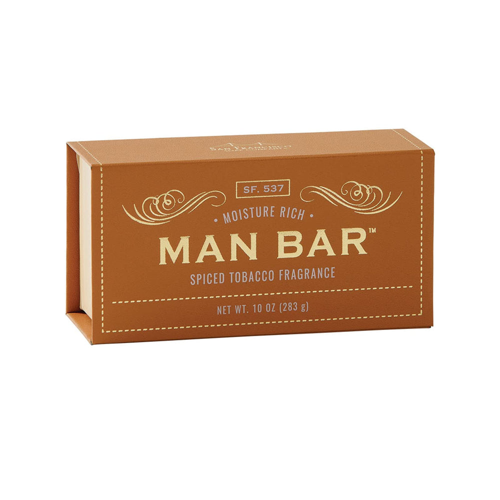 Barra para hombre San Francisco con aroma a tabaco especiado y empaque elegante.