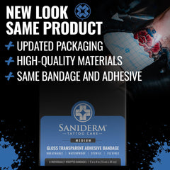 Saniderm curita para tatuaje, banda sellada y esterilizada para un entorno higienizado.