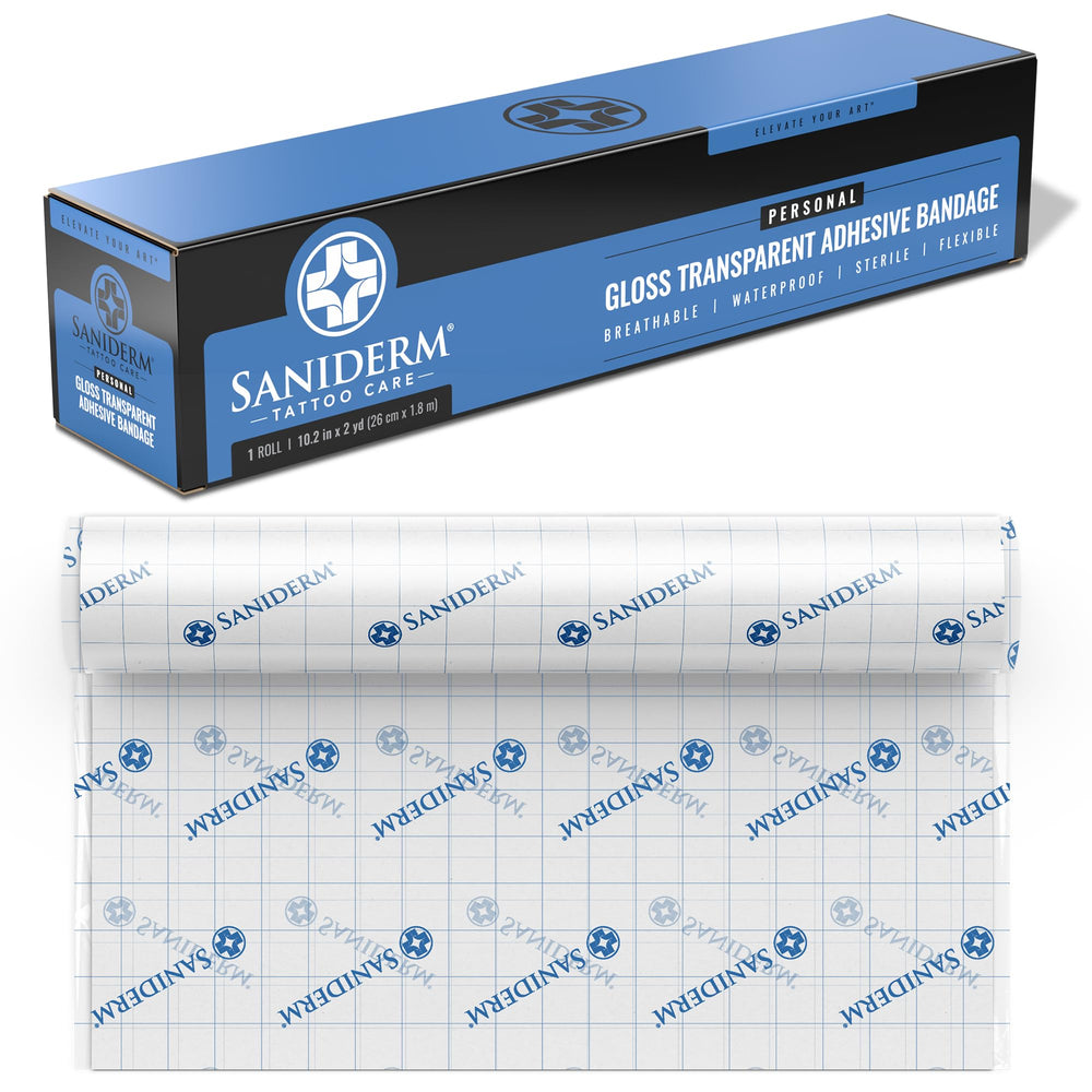 Saniderm Original tattoo bandage applied for clean, quick healing.