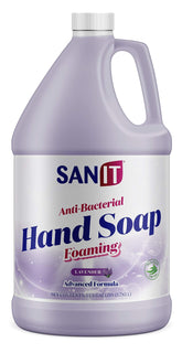 Sanit lavender foaming hand soap refill bottle with rich lather for moisturizing wash.