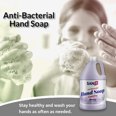 Sanit lavender foaming hand soap refill close-up showing creamy foam for quick cleansing.