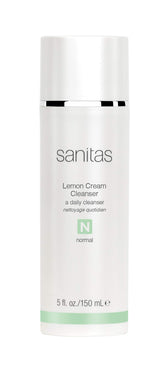 Sanitas Lemon Cream Cleanser bottle with citrus-infused formula for gentle daily cleansing