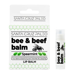 Bálsamo labial Santa Cruz Paleo con sebo de res y menta, hidratación duradera.