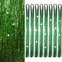 Sarannala grass green hair tinsel close-up showing vivid sparkle