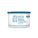 SATIN SMOOTH Titanium Blue Wax packaging highlighted for sensitive skin and tough hair.