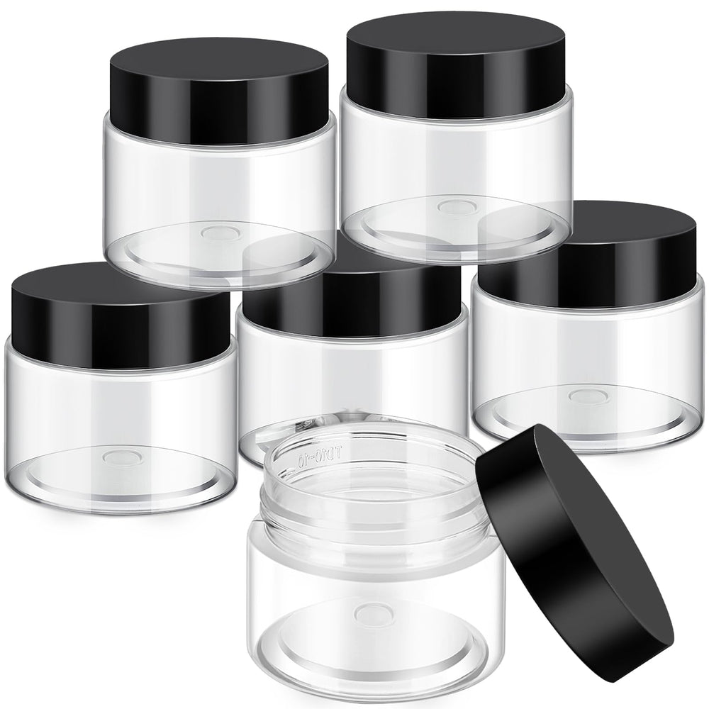SATINIOR six-pack 3 oz jars with wide-mouth lids for easy filling and quick content ID.