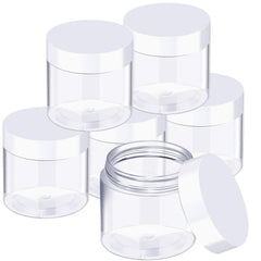 SATINIOR 6-pack 3 oz clear jars with screw-on lids for travel storage.