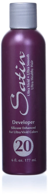 SATIN SMOOTH Satin Oxide Developer 20 Volume bottle for even color lift.