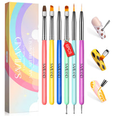 SAVILAND 6Pcs Nail Art Brushes Set ready for DIY manicure and precise detail