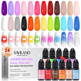 SAVILAND airbrush gel nail polish 24-color bottle close-up shows vibrant pigmentation for crisp nail art.