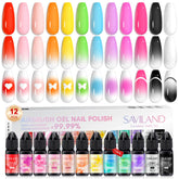SAVILAND airbrush nail polish 12-color collection swatches for vibrant gradients.