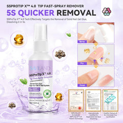 SAVILAND remover with castor oil and vitamin E for moisturized nail tips.