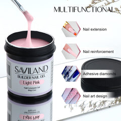 SAVILAND gel de uñas rosa claro para extensiones con aspecto natural.